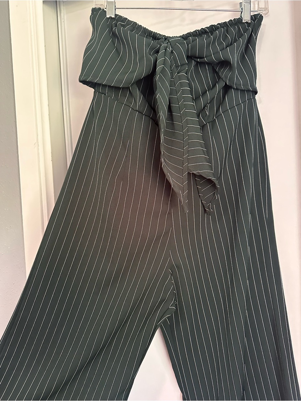 Active USA Dark Green Pinstripe Wide-Leg Jumpsuit Pants